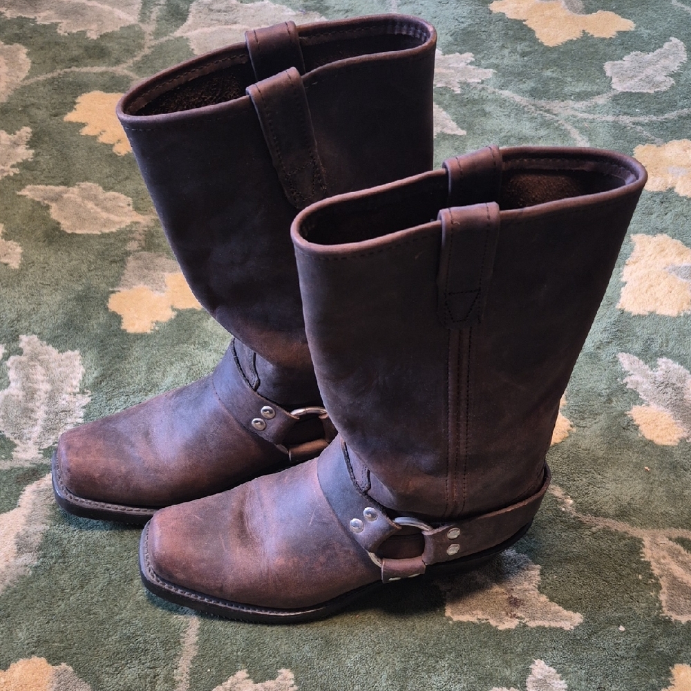 Double H Brown Leather Heeled Harness Boots